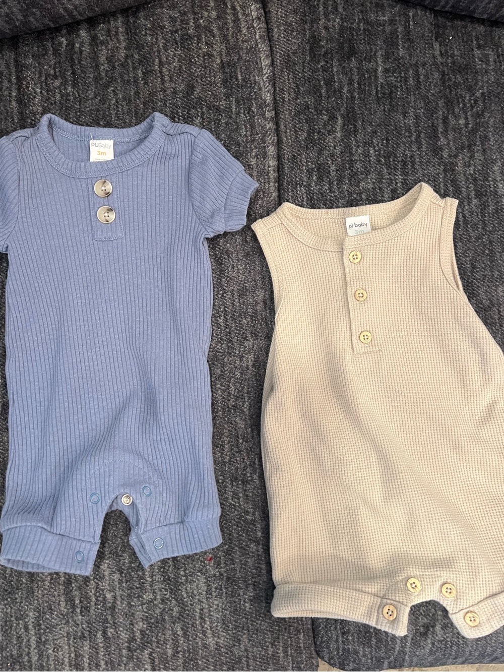 PL Baby Ribbed Baby Romper Duo - Blue & Cream, Newborn